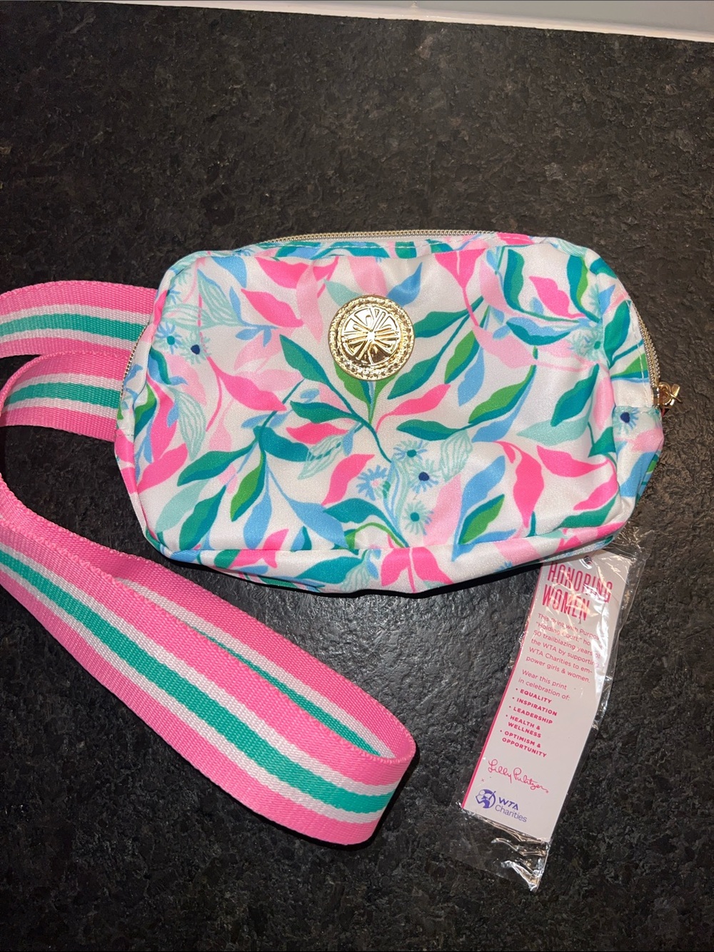 Lilly Pulitzer Pink, Teal & Green Floral Jeanie Crossbody Belt Bag new nwt
